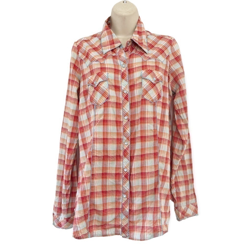Roper Wear the West Womens Sz M Red Plaid Embroidered Pearl Snap Front Shirt